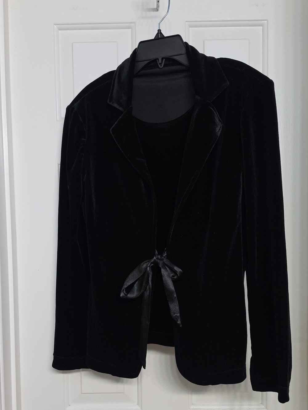 Elementz Black Velvet Tie-Front Blazer Jacket